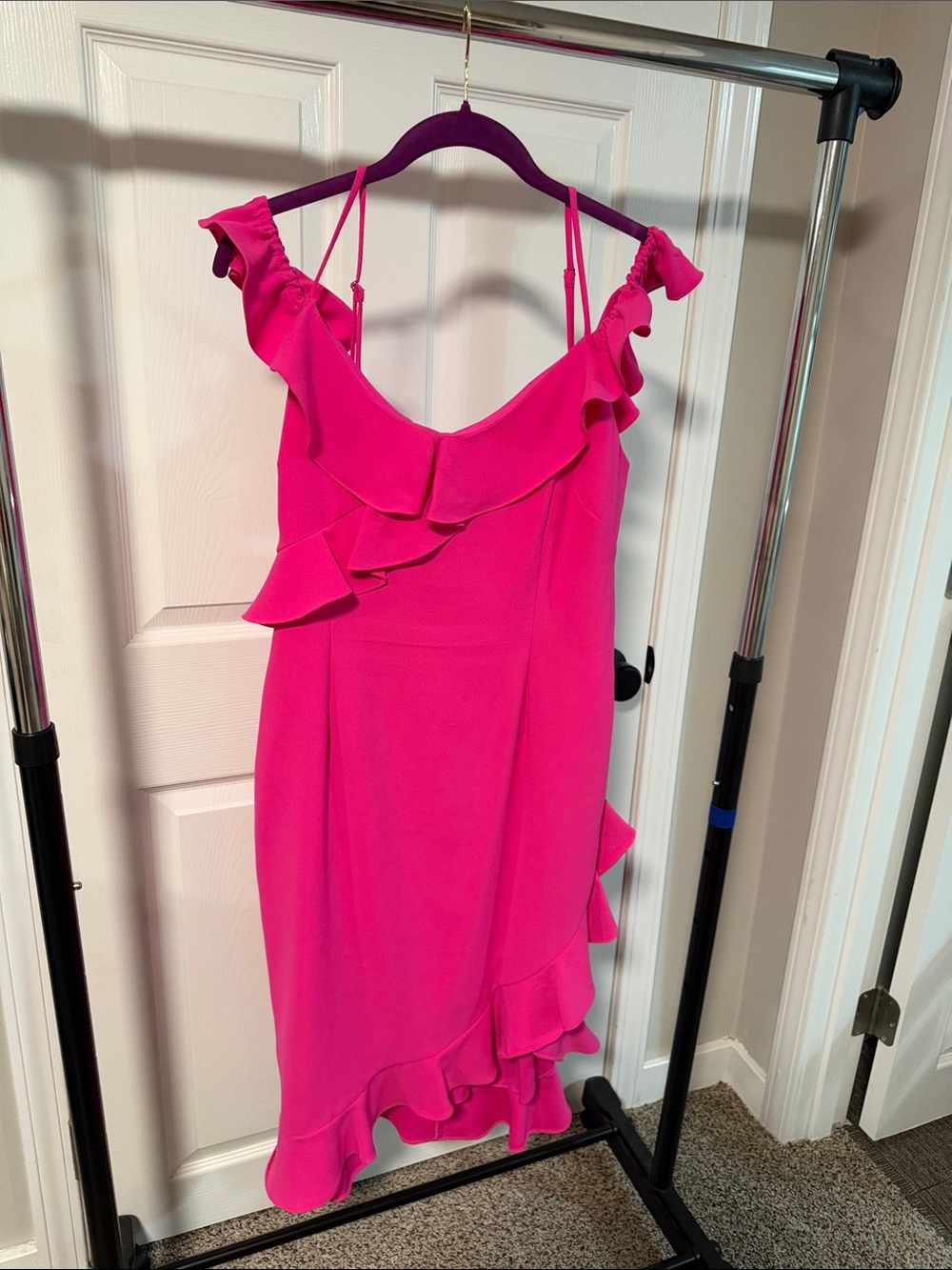 Gianni Bini Fuchsia Ruffle-Trim Midi Dress